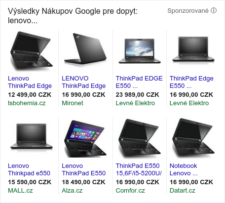 Google Nákupy výsledok z vyhľadávania