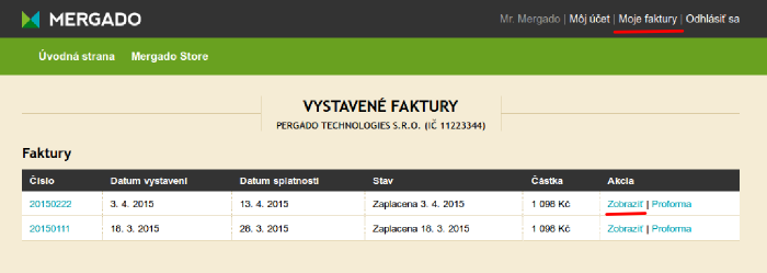 Faktúry v Mergade