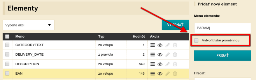 Tvorba elementu a premennej k nemu