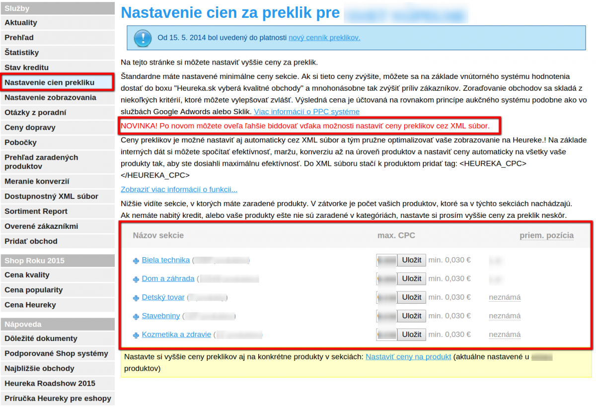 Nastavenie CPC v administrácii Heureky